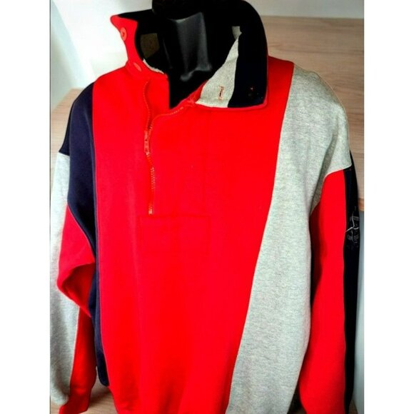Nautica XL Mens 1/4 Zip Pullover Sweatshirt Red/Gray/Blue Vintage Retro Style - Picture 1 of 6